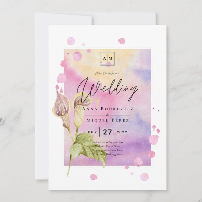 LeahG Rosa Calla Lily Blommigt bröllopsinbjudan Inbjudningar (Framsida)