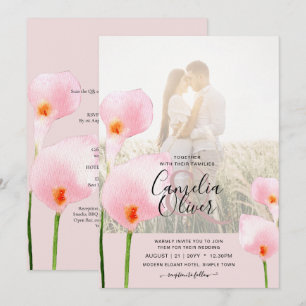 LeahG Rosa Calla Lily PHOTO Overlay bröllopsinbjud Inbjudningar