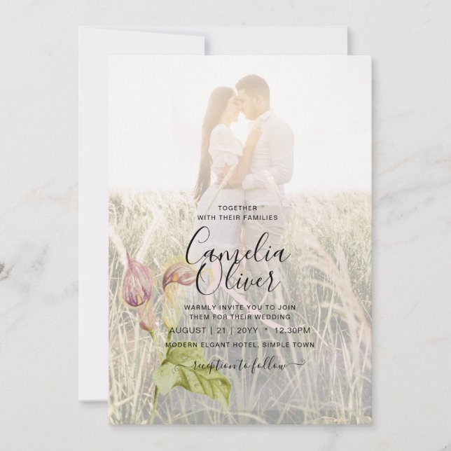 LeahG Rosa Calla Lily PHOTO Overlay bröllopsinbjud Inbjudningar (Framsida)