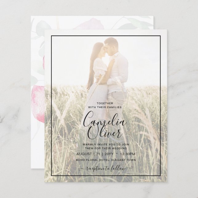 LeahG Rosa Calla Lily Photo Overlay Wedding Bjud i (Fram/baksida)