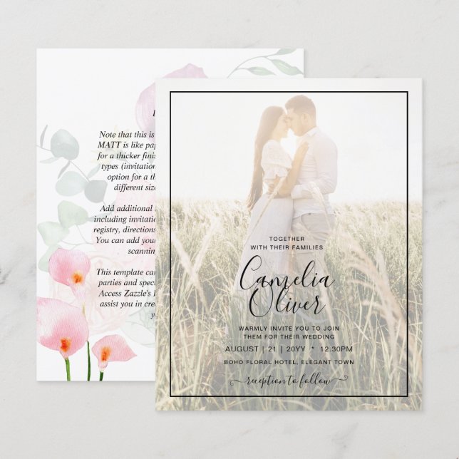 LeahG Rosa Calla Lily Photo Overlay Wedding Bjud i (Fram/baksida)