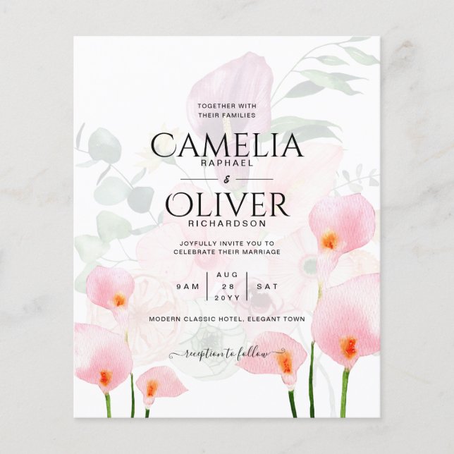 LeahG  Rosa Calla Lily Wedding Blommigt Flygblad (Framsidan)