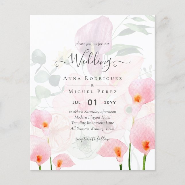 LeahG  Rosa Calla Lily Wedding Blommigt Flygblad (Framsidan)