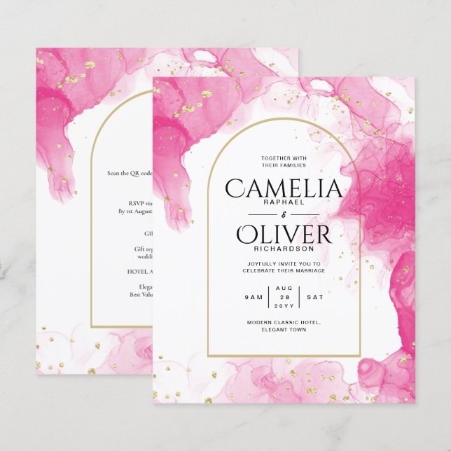 LeahG ROSA GULD BLÄCK Abstrakt  Wedding INVITE (Fram/baksida)