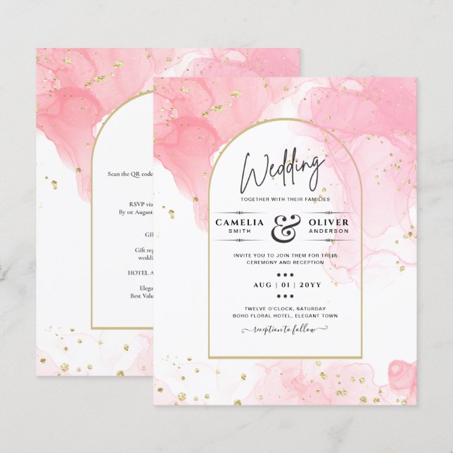 LeahG ROSA GULD BLÄCK Abstrakt  Wedding INVITE (Fram/baksida)