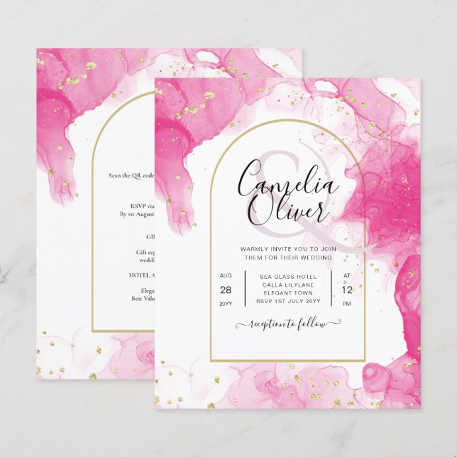LeahG ROSA GULD BLÄCK Abstrakt  Wedding INVITE (Fram/baksida)