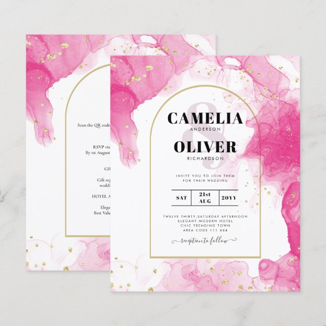 LeahG ROSA GULD BLÄCK Abstrakt  Wedding INVITE (Fram/baksida)