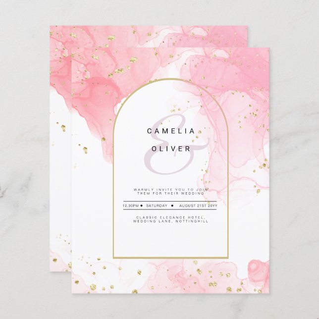 LeahG ROSA GULD BLÄCK Abstrakt  Wedding INVITE (Fram/baksida)