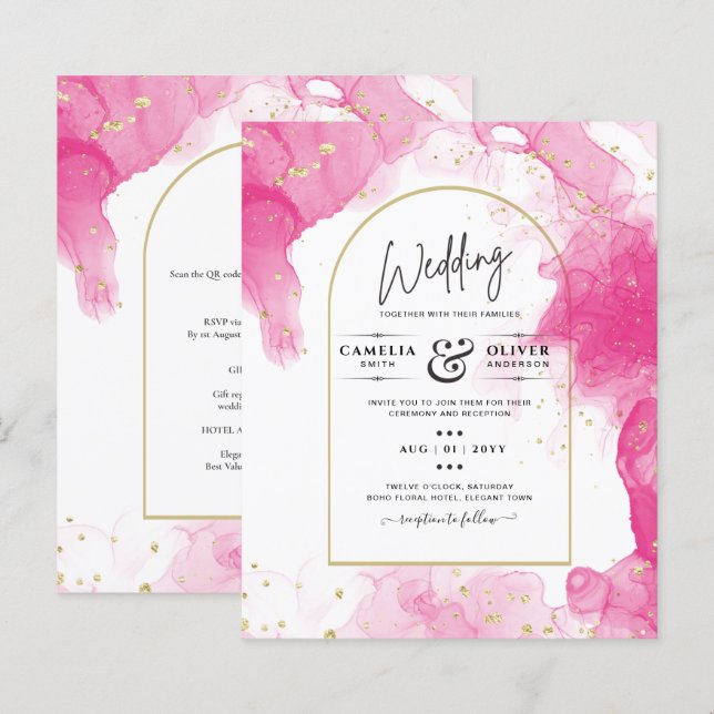 LeahG ROSA GULD BLÄCK Abstrakt  Wedding INVITE (Fram/baksida)