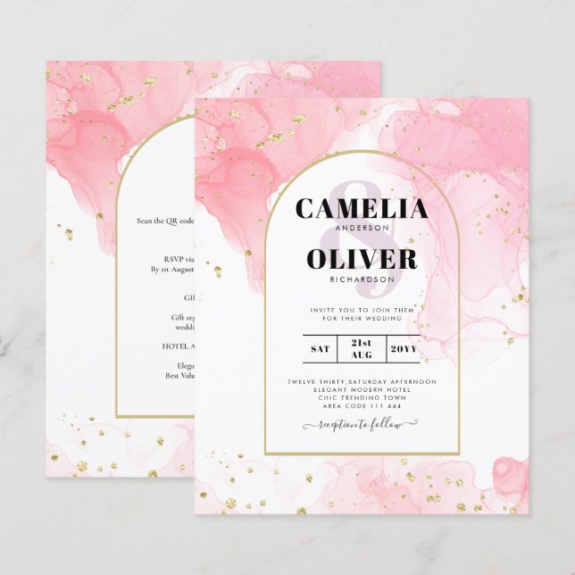 LeahG ROSA GULD BLÄCK Abstrakt  Wedding INVITE (Fram/baksida)