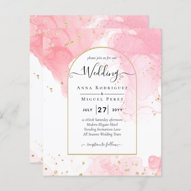 LeahG ROSA GULD BLÄCK Abstrakt  Wedding INVITE (Fram/baksida)