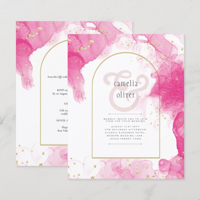 LeahG ROSA GULD BLÄCK Abstrakt  Wedding INVITE (Fram/baksida)