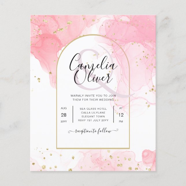 LeahG ROSA GULD BLÄCK Abstrakt  Wedding INVITE Flygblad (Framsidan)