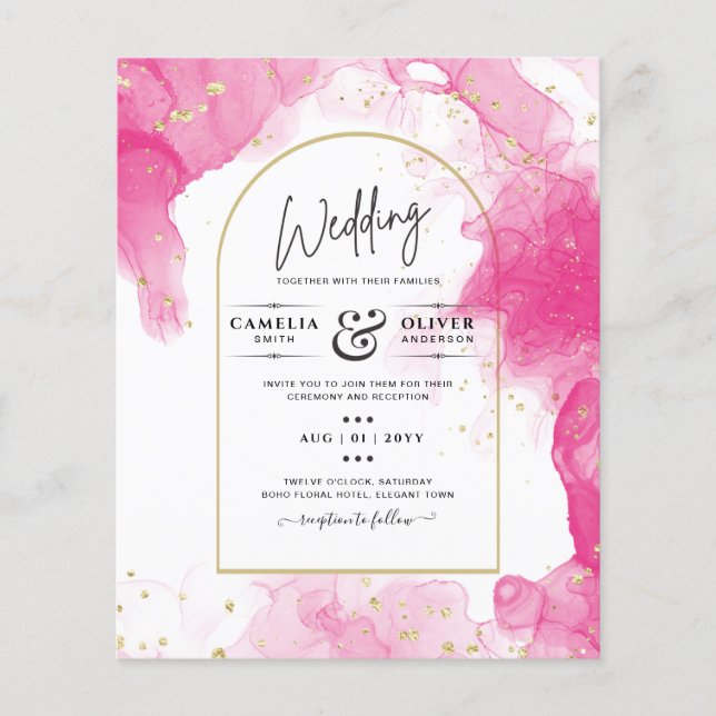 LeahG ROSA GULD BLÄCK Abstrakt  Wedding INVITE Flygblad (Framsidan)