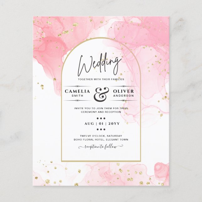 LeahG ROSA GULD BLÄCK Abstrakt  Wedding INVITE Flygblad (Framsidan)