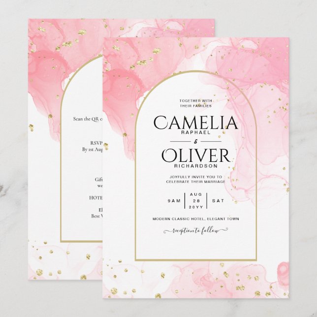 LeahG ROSA GULD BLÄCK Abstrakt  Wedding INVITE Inbjudningar (Fram/baksida)