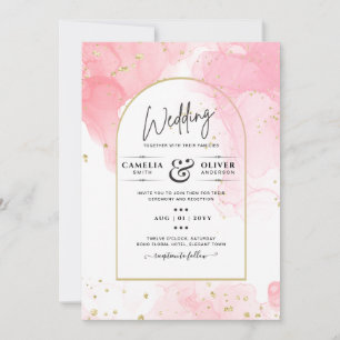 LeahG ROSA GULD BLÄCK Abstrakt Wedding INVITE Inbjudningar