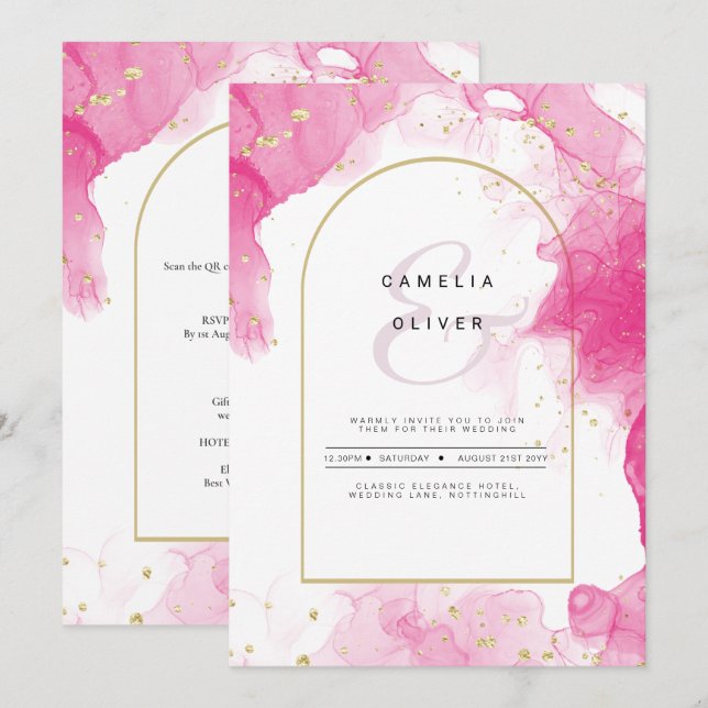 LeahG ROSA GULD BLÄCK Abstrakt  Wedding INVITE Inbjudningar (Fram/baksida)
