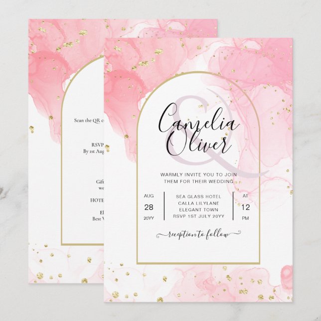 LeahG ROSA GULD BLÄCK Abstrakt  Wedding INVITE Inbjudningar (Fram/baksida)