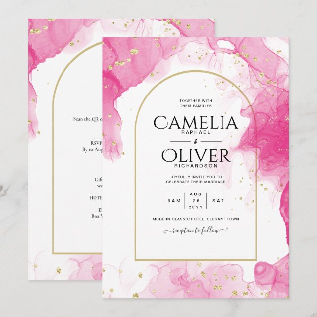 LeahG ROSA GULD BLÄCK Abstrakt  Wedding INVITE Inbjudningar (Fram/baksida)