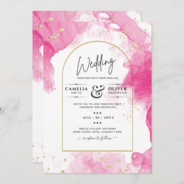 LeahG ROSA GULD BLÄCK Abstrakt  Wedding INVITE Inbjudningar (Fram/baksida)