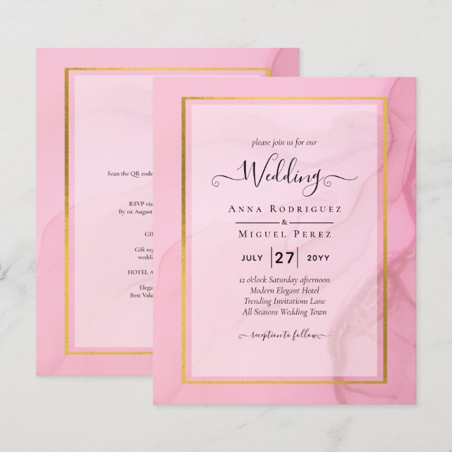 LeahG  Rosa Guld BLÄCK Ombre Wedding INVITE (Fram/baksida)