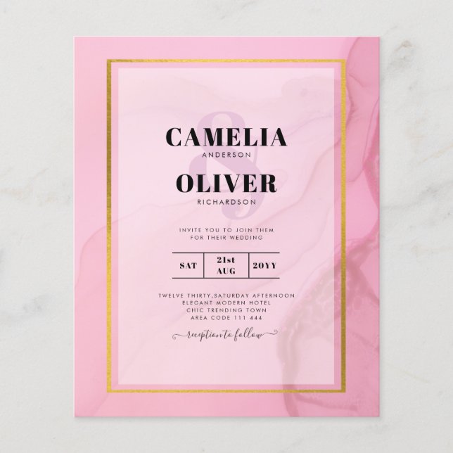 LeahG  Rosa Guld BLÄCK Ombre Wedding INVITE Flygblad (Framsidan)