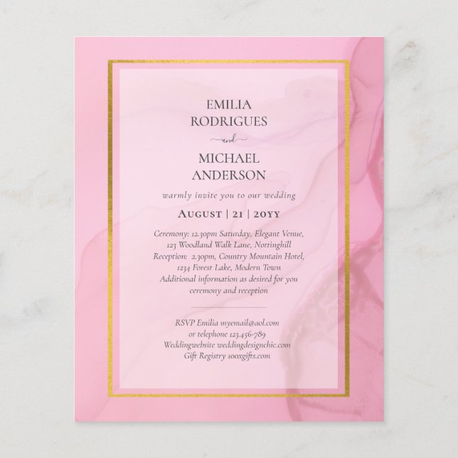 LeahG  Rosa Guld BLÄCK Ombre Wedding INVITE Flygblad (Baksidan)