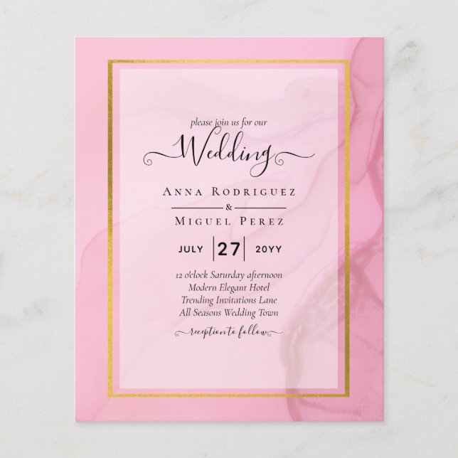 LeahG  Rosa Guld BLÄCK Ombre Wedding INVITE Flygblad (Framsidan)