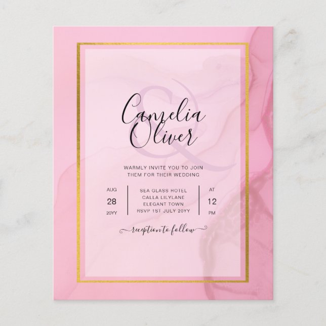 LeahG  Rosa Guld BLÄCK Ombre Wedding INVITE Flygblad (Framsidan)
