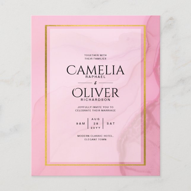 LeahG  Rosa Guld BLÄCK Ombre Wedding INVITE Flygblad (Framsidan)