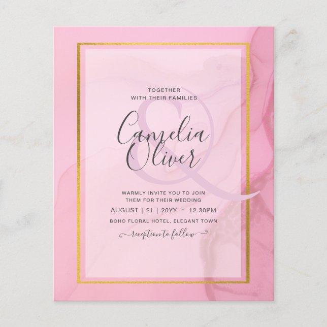 LeahG  Rosa Guld BLÄCK Ombre Wedding INVITE Flygblad (Framsidan)