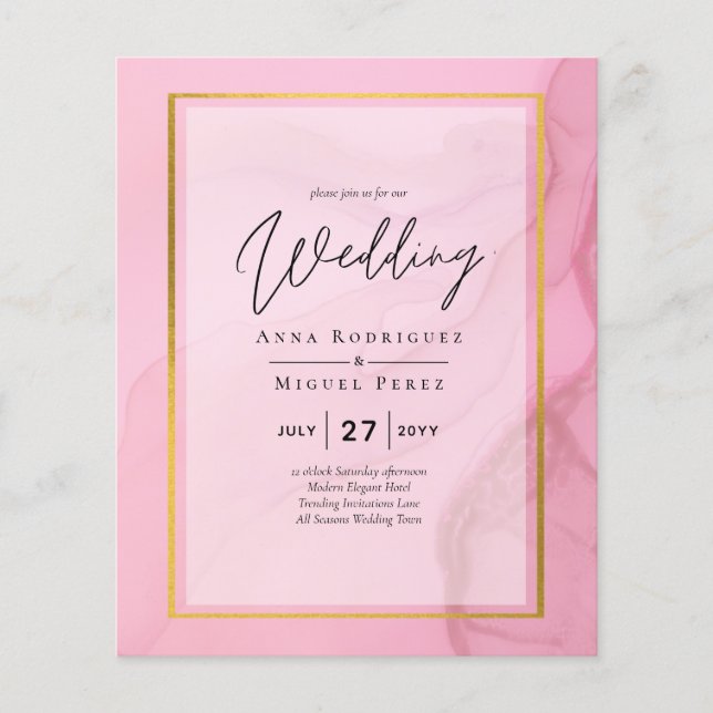 LeahG  Rosa Guld BLÄCK Ombre Wedding INVITE Flygblad (Framsidan)