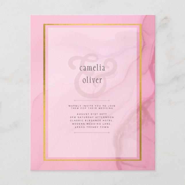 LeahG  Rosa Guld BLÄCK Ombre Wedding INVITE Flygblad (Framsidan)