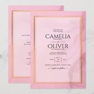 LeahG Rosa Guld BLÄCK Ombre Wedding INVITE Inbjudningar
