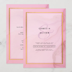 LeahG Rosa Guld BLÄCK Ombre Wedding INVITE Inbjudningar