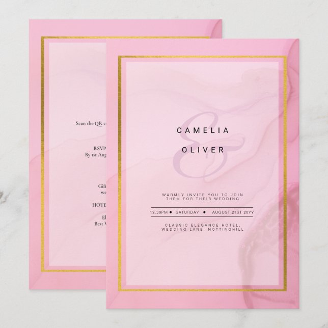 LeahG  Rosa Guld BLÄCK Ombre Wedding INVITE Inbjudningar (Fram/baksida)