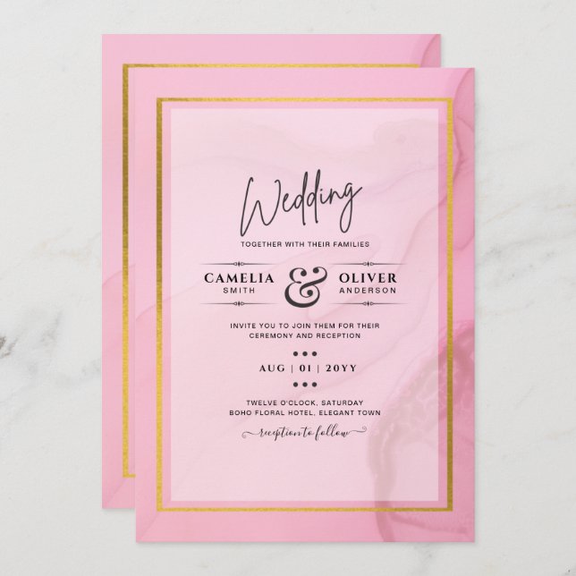LeahG  Rosa Guld BLÄCK Ombre Wedding INVITE Inbjudningar (Fram/baksida)