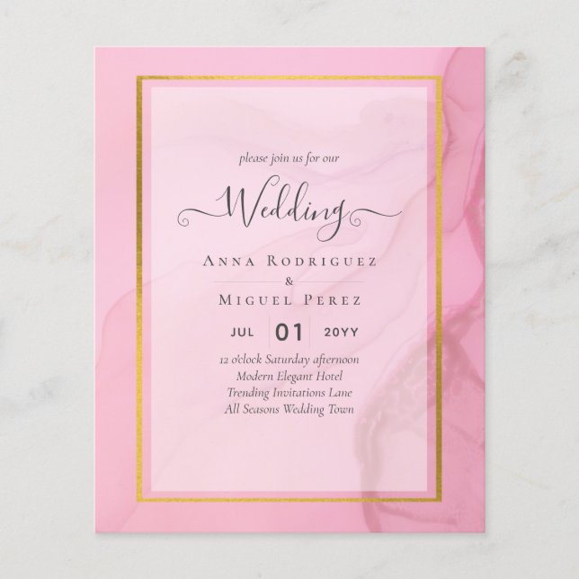 LeahG Rosa Guld Blush INK Ombre Bröllops INVITATIO Flygblad (Framsidan)