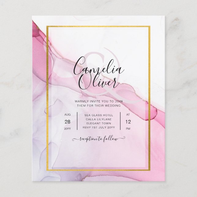 LeahG ROSA Lila bläck Abstrakt Bröllops INVITATION Flygblad (Framsidan)