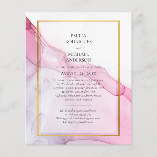 LeahG ROSA Lila Bläck Abstrakt Wedding INVITE Flygblad (Baksidan)
