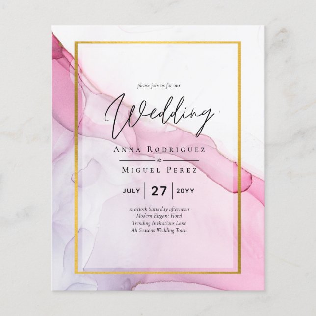 LeahG ROSA Lila Bläck Abstrakt Wedding INVITE Flygblad (Framsidan)