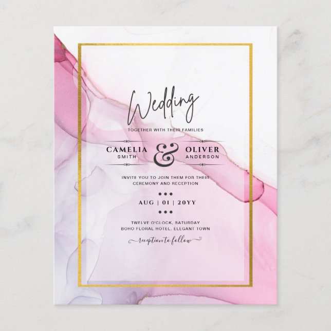 LeahG ROSA Lila Bläck Abstrakt Wedding INVITE Flygblad (Framsidan)