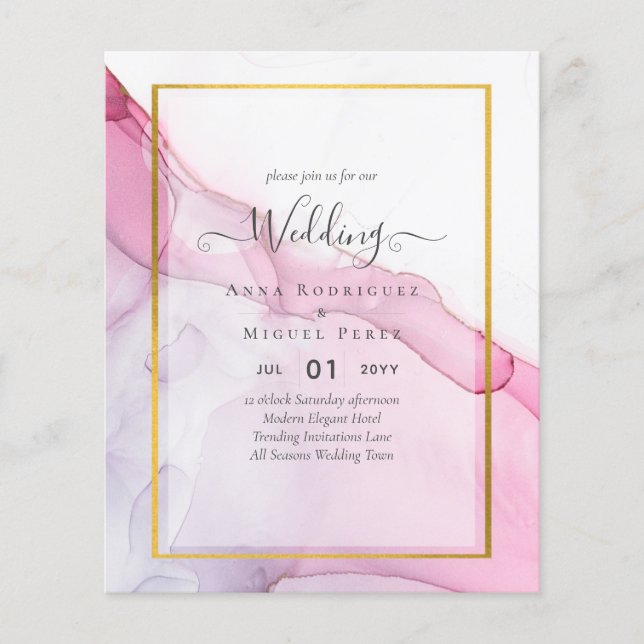 LeahG ROSA Lila Bläck Abstrakt Wedding INVITE Flygblad (Framsidan)