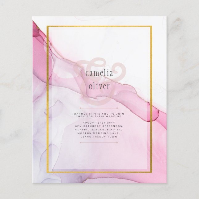 LeahG ROSA Lila Bläck Abstrakt Wedding INVITE Flygblad (Framsidan)