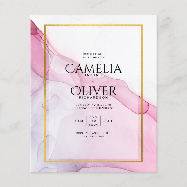 LeahG ROSA Lila Bläck Abstrakt Wedding INVITE Flygblad (Framsidan)