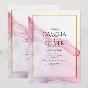 LeahG ROSA Lila Bläck Abstrakt Wedding INVITE Inbjudningar