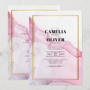 LeahG ROSA Lila Bläck Abstrakt Wedding INVITE Inbjudningar