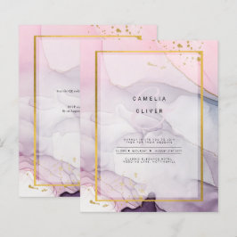 LeahG Rosa Lila Lavender Guld BLÄCK Wedding INVITE