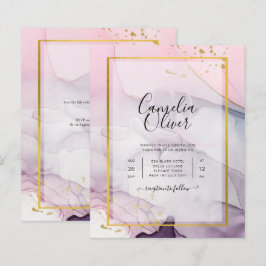 LeahG Rosa Lila Lavender Guld BLÄCK Wedding INVITE